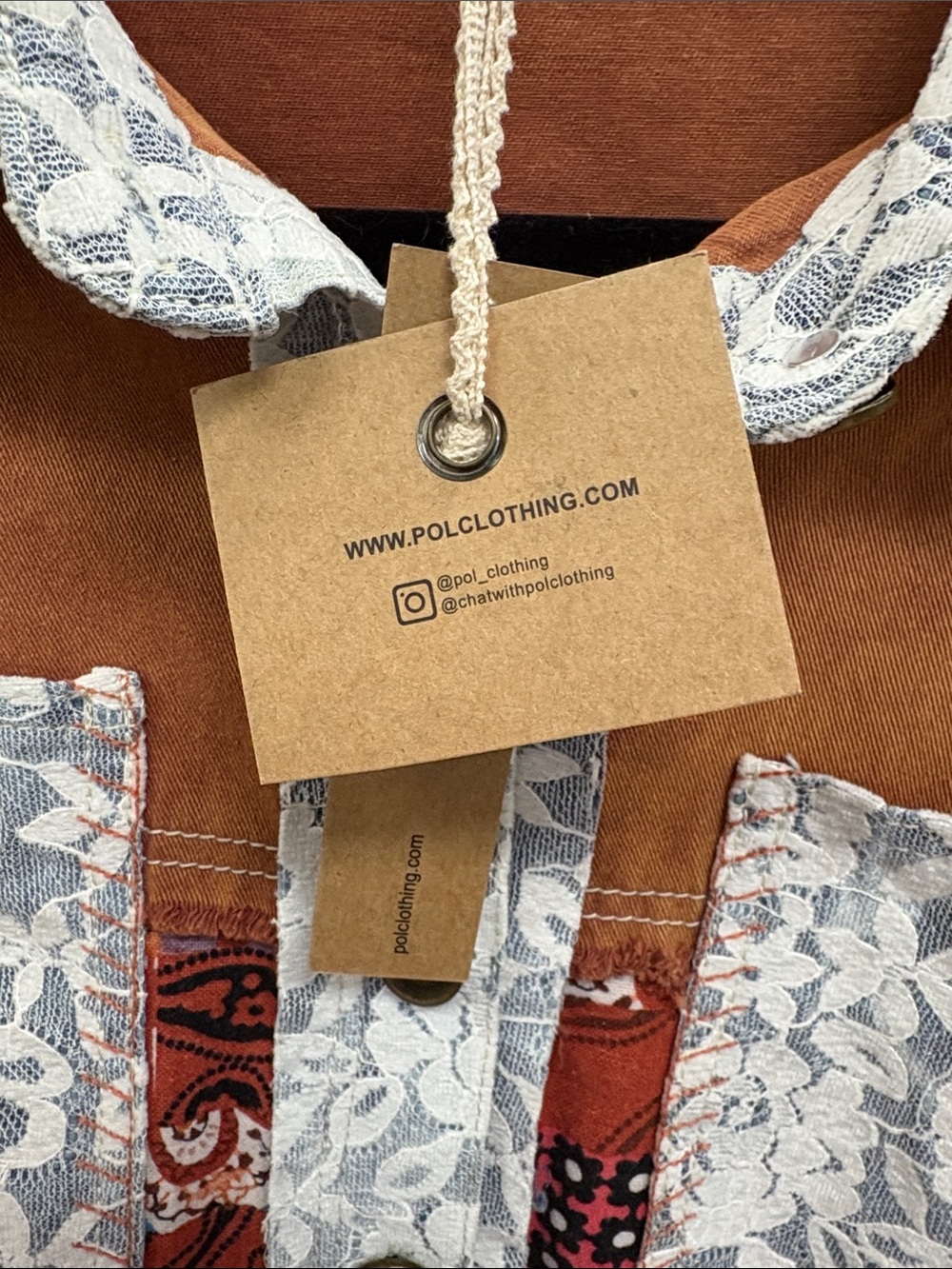 POL Mixed-Print Patchwork Jacket in Rust, Blue, White - Picture 3 of 3